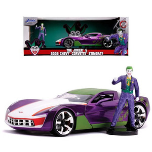 Jada Toys, Inc - 1:24 Scale Diecast - Hollywood Rides - DC - 2009 Corvette Stingray Concept w/ Joker Figure - 4 Pack