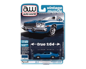 Auto World 1:64 1973 Plymouth Road Runner (basin Street Blue With White Side And Roof Stripes) Premium 2022 Release 1 Version B Vintage Muscle Solid Pack- Diecast