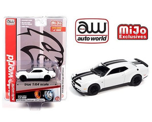Auto World 1:64 Mijo Exclusive 2019 Dodge Challenger Srt Hellcat White With Black Stripes Limited 3,000 Pieces- Diecast Auto World 1:64 Mijo Exclusive 2019 Dodge Challenger Srt Hellcat White With Black Stripes Limited 3,000 Pieces- Diecast
