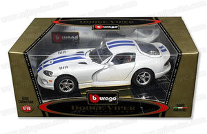 Bburago 1:18 Gold Collection 1997 Dodge Viper Gts Coupe With Blue Stripes- Diecast