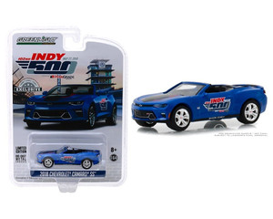 Greenlight 1:64 Hobby Exclusive 2018 Chevrolet Camaro Convertible 102nd Running Indy 500 Festival Car Blue- Diecast
