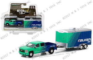Greenlight 1:64 Hitch & Tow Series 11 2015 Chevrolet Silverado And Enclosed Car Trailer- Falken Tire- Diecast Greenlight 1:64 Hitch & Tow Series 11 2015 Chevrolet Silverado And Enclosed Car Trailer- Falken Tire- Diecast