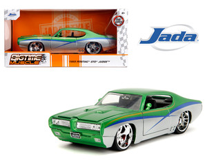 Jada 1:24 1969 Pontiac Gto Judge Green Silver Two-tone With Stripes Bigtime Muscle- Diecast