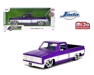 Jada 1:24 1985 Chevrolet C10 Pickup With Cartelli Wheels Purple White Just Trucks Mijo Exclusives Limited Edition 2,400 Pieces- Diecast Jada 1:24 1985 Chevrolet C10 Pickup With Cartelli Wheels Purple White Just Trucks Mijo Exclusives Limited Edition 2,400 Pieces- Diecast