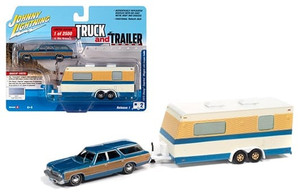 Johnny Lightning 1:64 Truck & Trailer 2020 Release 1 1973 Chevrolet Caprice Station Wagon W/ Camper Trailer Blue- Diecast Johnny Lightning 1:64 Truck & Trailer 2020 Release 1 1973 Chevrolet Caprice Station Wagon W/ Camper Trailer Blue- Diecast