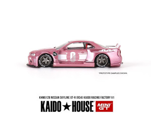 Kaido House X Mini Gt 1:64 Nissan Skyline Gt-r (r34) Kaido Racing Factory V1 Pink- Diecast Kaido House X Mini Gt 1:64 Nissan Skyline Gt-r (r34) Kaido Racing Factory V1 Pink- Diecast