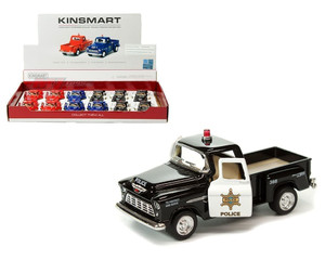 Kinsmart 1:54 1955 Chevrolet Stepside Pickup Police/firefighter Edition 3 Colors Display Tray Set Of 12- Diecast
