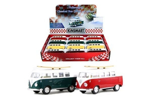 Kinsmart 1:32 1962 Volkswagen Bus With Long Board Solid (4- Display Tray Set Of 12)- Diecast