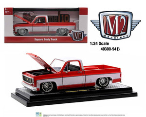 M2 Machines 1:24 1973 Chevrolet Cheyenne 10 Square Body Truck Red With Bright White- Diecast