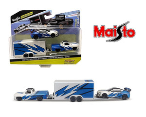 Maisto 1:64 1987 Chevrolet 1500 / Subaru Brz W/ Enclosed Trailer Team Haulers- Diecast