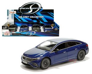 Maisto 1:24 2022 Mercedes-benz Eqs (blue, Grey)(1:27) Special Edition Display Tray Set Of 4- Diecast