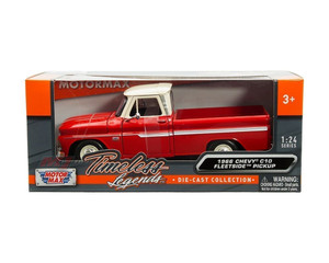 Motormax 1:24 1966 Chevrolet C10 Fleetside Pickup Red With Beige Top Timeless Legends- Diecast Motormax 1:24 1966 Chevrolet C10 Fleetside Pickup Red With Beige Top Timeless Legends- Diecast