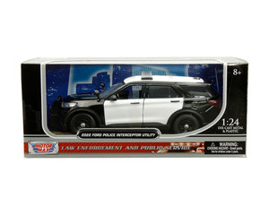 Motormax 1:24 2022 Ford Police Interceptor Utility With Light Bar Black And White- Diecast