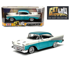 Motormax 1:24 1957 Chevrolet Bel Air Lowrider Two Tone Turquoise Get Low- Diecast