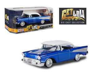 Motormax 1:24 1957 Chevrolet Bel Air Lowrider Blue With White Top Get Low- Diecast