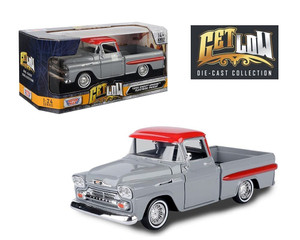 Motormax 1:24 1958 Chevrolet Apache Fleetside Pick Up W/ Red Top Lowrider (grey) Get Low- Diecast