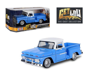 Motormax 1:24 1966 Chevrolet C10 Stepside W/ White Top Lowrider (blue) Get Low- Diecast
