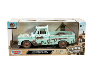 Motormax 1:24 1966 Chevrolet C10 Fleetside Pickup Light Green With Rust Weathered Treasures- Diecast