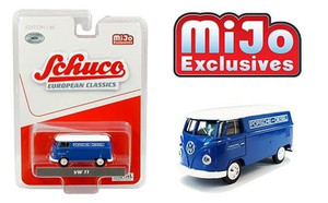 Schuco 1:64 Mijo Exclusives Volkswagen T1 Panel Bus Porsche Diesel (blue With White Top) Limited Edition 3,600 Pieces- Diecast