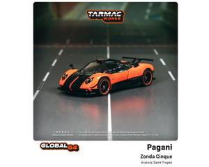 Tarmac Works 1:64 Global64 Pagani Zonda Cinque Arancio Saint Tropez- Diecast