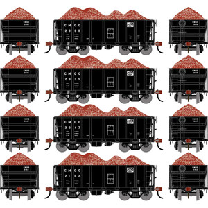 Athearn - HO ATH 26' PC&F Ore Car Tight-Bottom Low-Side w/Load, CMQC #2000/2035/2047/2102 (4) - -3247