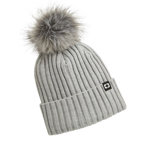 Polaris 2861514 Womens Removable POM Beanie Warm Fleece-Lined Cuffed Winter Hat Gray - One