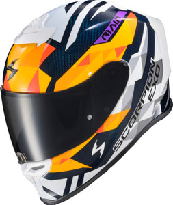 Scorpion Exo - Exo-r1 Air Full Face Helmet Carbon Rastor Or/wht/blue Md - R1C-2114