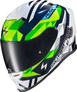 Scorpion Exo - Exo-r1 Air Full Face Helmet Carbon Rastor Wht/grn/blue Sm - R1C-2103