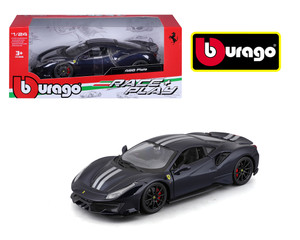 Bburago 1:24 Ferrari 488 Pista - Black With Silver Stripes - Race And Play - Diecast