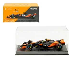 Bburago 1:43 Mclaren Formula 1 Team Mcl38 Miami Grand Prix 2024 #4 Lando Norris In Acrylic Case - Formula Racing - Diecast