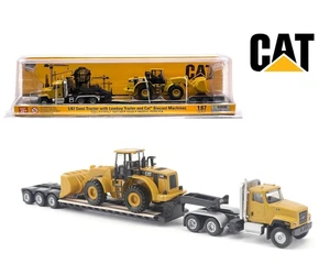 Diecast Masters 1:87 Cat Ct681 Day Cab Tractor With Lowboy Trailer And Cat 950g Wheel Loader - Diecast