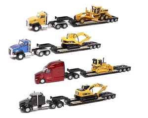 Diecast Masters 1:87 Cat Semi Tractor With Lowboy Trailer And Cat Diecast Machines Assortment - Diecast