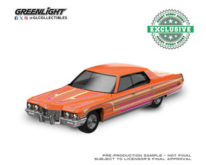 Greenlight 1:64 1972 Cadillac Coupe De Ville Lowriders Sergio Rocha Collaboration - Orange - Hobby Exclusive - Diecast
