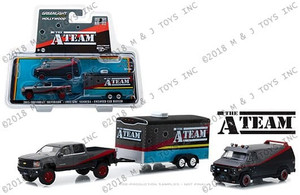 Greenlight 1:64 Hollywood Hitch & Tow Series 5 - The A-team - 2015 Chevrolet Silverado & 1983 Gmc Vandura In Enclosed Car Hauler - Diecast