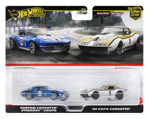 Hot Wheels 1:64 Car Culture Premium 2-car Set Custom Corvette Stingray Coupe & 69 Copo Corvette - Diecast