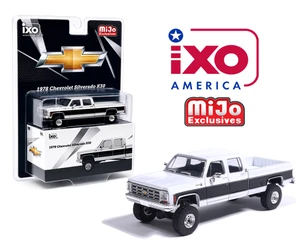 Ixo Model 1:64 1978 Chevrolet Silverado K30 Crew Cab Fleetside Lifted - White W/ Black Two Tone - Limited Edition - Mijo Exclusives - Diecast