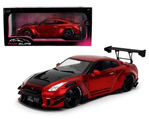 Jada 1:18 Nissan Gt-r (r35) Liberty Walk Body Kit 2.0 - Candy Red With Carbon Black Hood - Pink Slips - Diecast