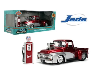 Jada 1:24 1956 Ford F-100 Pickup With Gas Pump - Red/silver - Just Trucks - Diecast