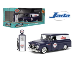 Jada 1:24 1957 Chevrolet Suburban With Chevron Gas Pump - Blue - Just Trucks - Diecast