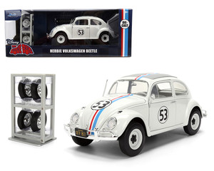 Jada 1:24 Herbie Volkswagen W/ Tires & Rack - White - The Love Bug Hollywood Rides - Diecast