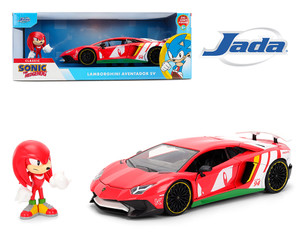 Jada 1:24 Lamborghini Aventador Sv (red) With Knuckles Figure - Classic Sonic The Hedgehog - Hollywood Rides - Diecast