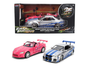 Jada 1:24 Twin Pack - Brians Nissan Skyline Gt-r (r34) & Sukis Honda S2000 - Fast & Furious 25th Anniversary - Diecast