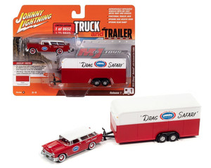 Johnny Lightning 1:64 1955 Chevrolet Nomad With Enclosed Car Trailer (commercial Red) - Truck And Trailer Release 1 Version A - Diecast