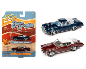 Johnny Lightning 1:64 Super Seventies 1976 Oldsmobile Cutlass Supreme (dark Blue Poly) & 1972 Buick Riviera (burnish Bronze Poly) - 2-packs 2023 Release 2 Version A - Diecast