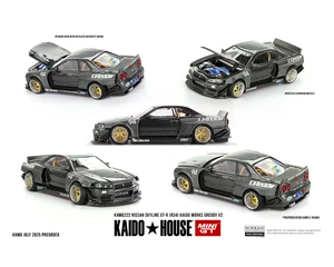 Kaido House X Mini Gt 1:64 Nissan Skyline Gt-r (r34) Kaido Works Greddy V2 - Black W/ Carbon - Diecast