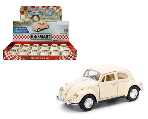 Kinsmart 1:32 1967 Volkswagen Beetle Pastel 5"- Solid White - Display Tray Set Of 12 - Diecast