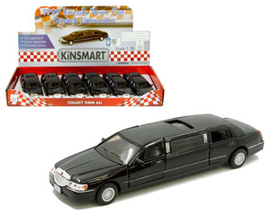 Kinsmart 1:38 1999 Lincoln Limousine 7" - Black - Display Tray Set Of 6 - Diecast