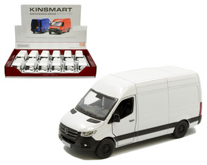 Kinsmart 1:48 Mercedes-benz Sprinter Solid White 5" - Display Tray Set Of 12 - Diecast