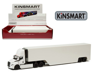 Kinsmart 1:62 Freightliner Ecascadia With Container - Solid White- Display Tray Set Of 4 - Diecast