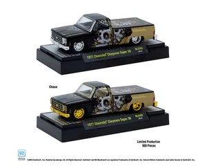 M2 Machines 1:64 1977 Chevrolet Cheyenne Super 30 Dia De Los Muertos 2025 - Black Gold - Mijo Exclusives Limited Edition - Diecast